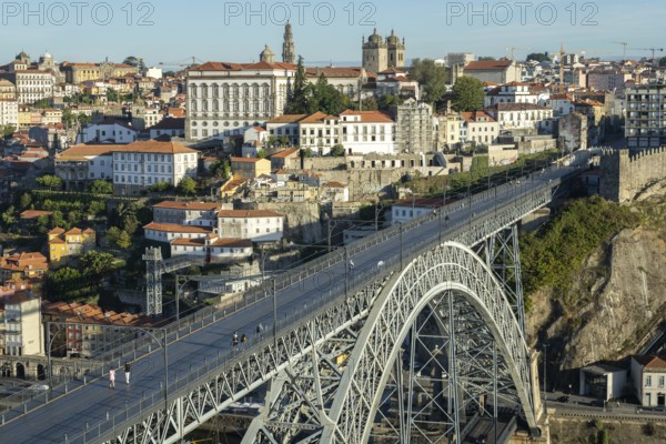 Porto City and Dom Luis Bridge I in Morning. View from Tourist Viewpoint Miradouro da Serra do