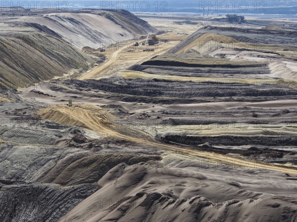 View over the Garzweiler open-cast lignite mine, Rhenish lignite mining area, Germany, Europe
