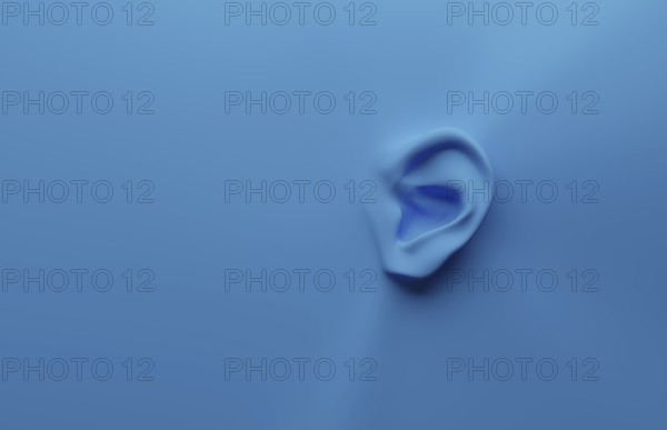3d rendering of an ear on a blue background with space for your text or image, health care or