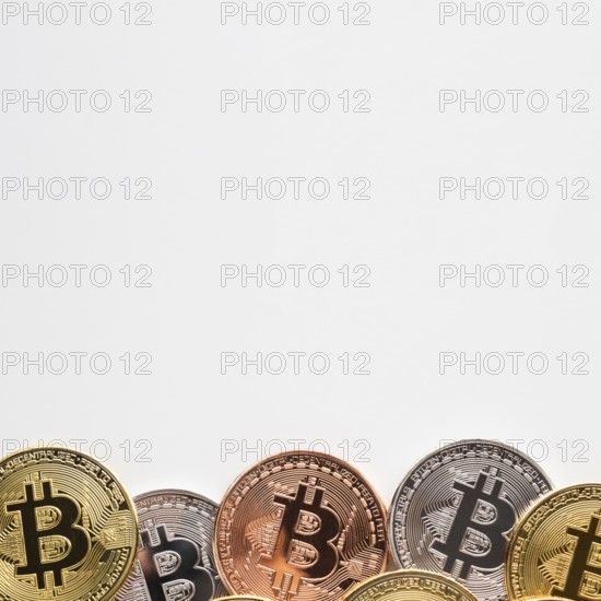 Bitcoin with various colors plain background
