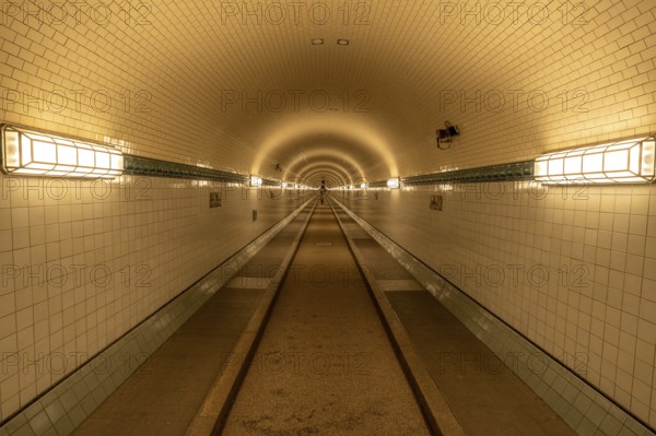 Old historic Elbtunnel, warm light, Landungsbrücken, harbour, Hamburg