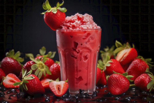 Fresh strawberry ice cream in a glass, ice cream, strawberry, AI generated, AI generated