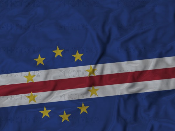 Ruffled Flag of Cape Verde Blowing in Wind