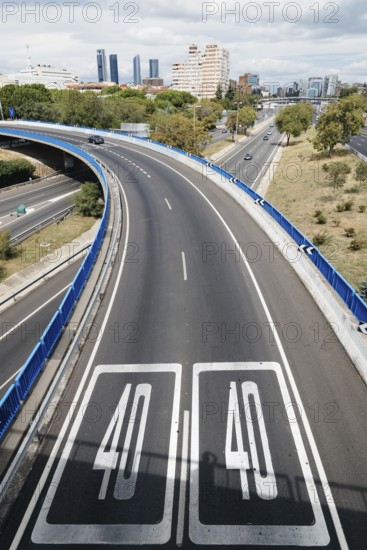 Madrid, Spain, September 9, 2017: 40 speed limit in M30 Motorway in Madrid a cloudy day, Europe