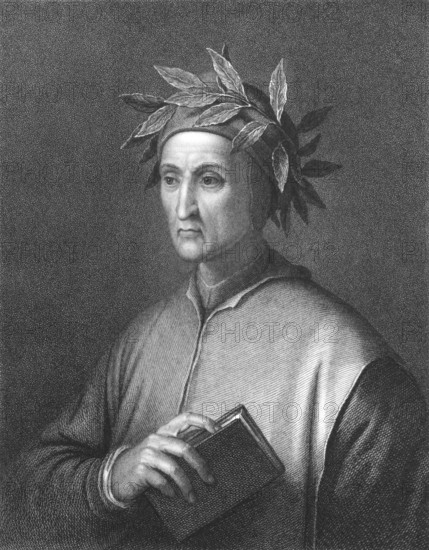 Dante Alighieri (1265 -1321) on engraving from the 1800s. Italian poet of the Middle Ages. Engraved