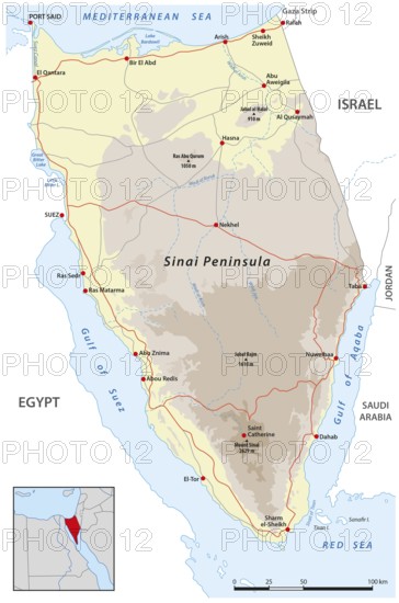 Road map of the Egyptian Sinai Peninsula