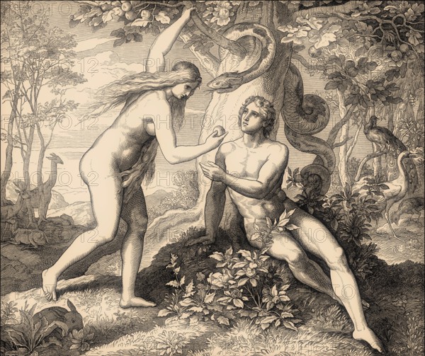 Original sin, fall of man, by Julius Schnorr von Carolsfeld, 1860