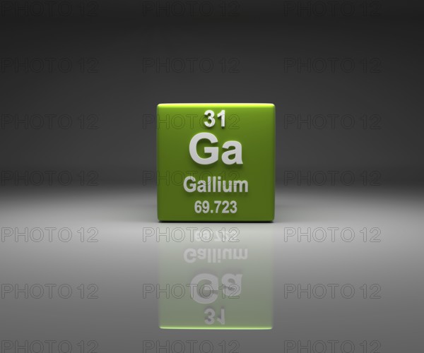 Cube with Gallium number 31 periodic table, 3d rendering