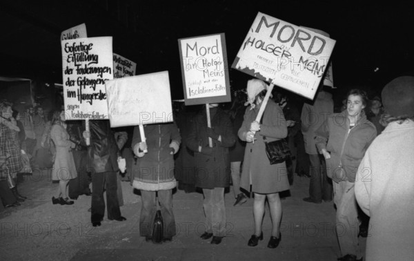 Left-wing sympathisers of the Red Army Faction (RAF) protesting in Dortmund on 13.11.1974 after the