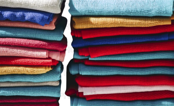 Sale of textiles and fabric on white background on the Turkish market