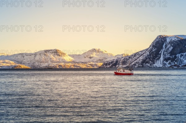 Norwegian Snow Mountains with Fjord close to Tromso