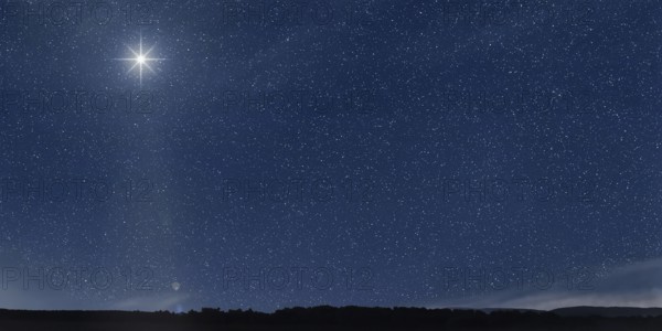 The star shines over the manger of Jesus Christ, Christmas sky, Starry night