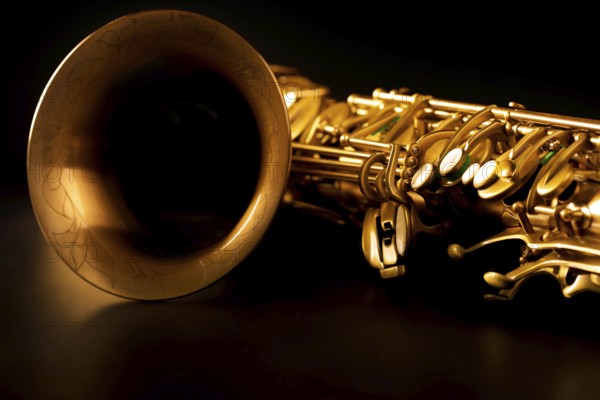 Tenor sax golden saxophone macro with selective focus on black