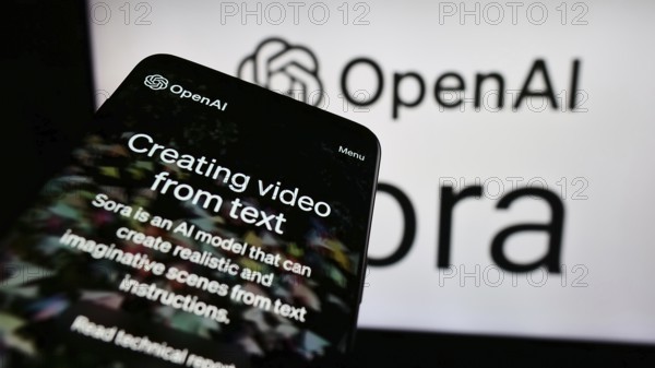 Stuttgart, Germany, 03-06-2024: Mobile phone with website of text-to-video model software Sora