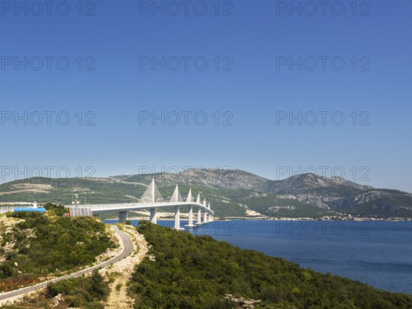 Peljesac Bridge, Croatia. Image of beautiful modern multi-span cable-stayed Peljesac Bridge over