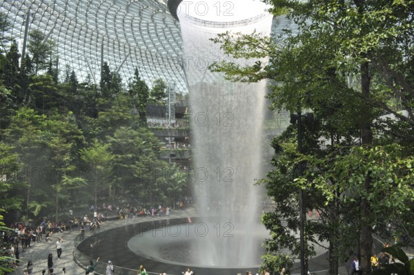 SINGAPORE, JANUARY 17, 2019: People mill about the attractions of Jewel Changi Airport in Singapore