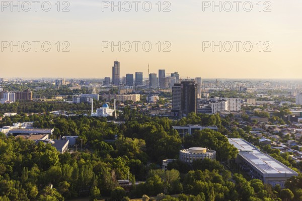 Top view from the observation deck on the Tashkent TV tower to the central part of the city covered