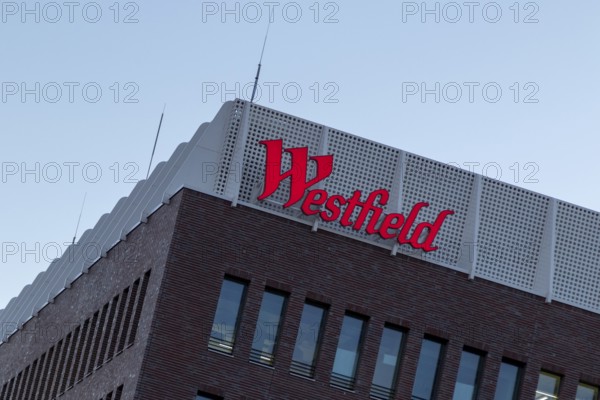 Logo, lettering on the construction site of the Westfield Hamburg-Überseequartier shopping centre,