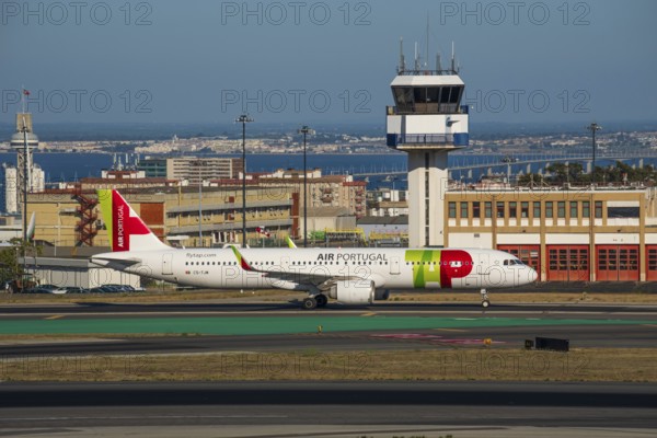 Jul 23, 2023, Lisbon, Portugal. Air Portugal or TAP airplane on runway of Humberto Delgado airport,