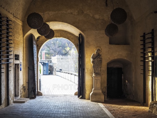 Entrance over wooden bridge to castle of Forchtenstein in Burgenland