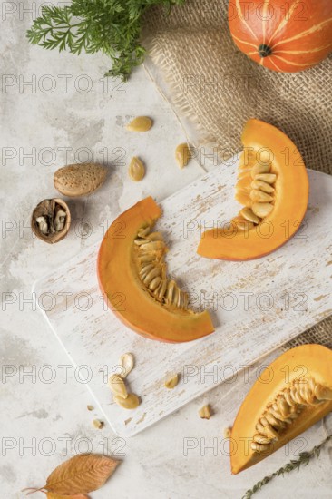 Pumpkin slices wooden board