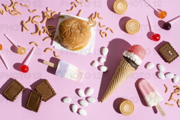 Flat lay sweets burger