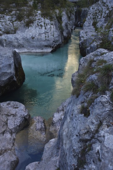 Velika Korita or Great canyon of Soca river, Bovec, Slovenia in autumn. Gorge, national. Velika