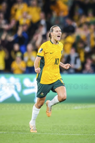 BRISBANE, AUSTRALIA, JULY 27: Emily VAN EGMOND of Australia celebrates scoring as Australia plays