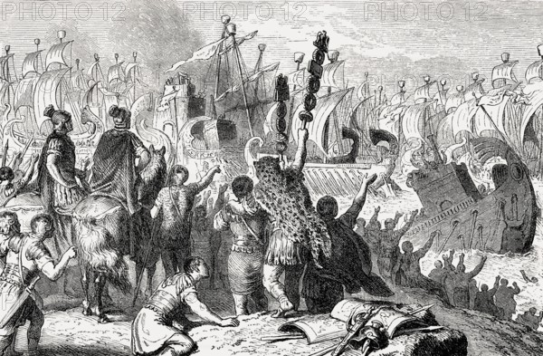 The escape of Cleopatra, Battle of Actium on 2 September 31 BC, Ionian Sea, Greece, Europe