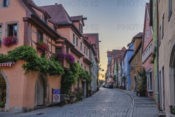Rothenburg ob der Tauber Germany, sunrise city skyline with colorful house the Town on Romantic