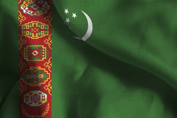 A ruffled fabric flag of Turkmenistan