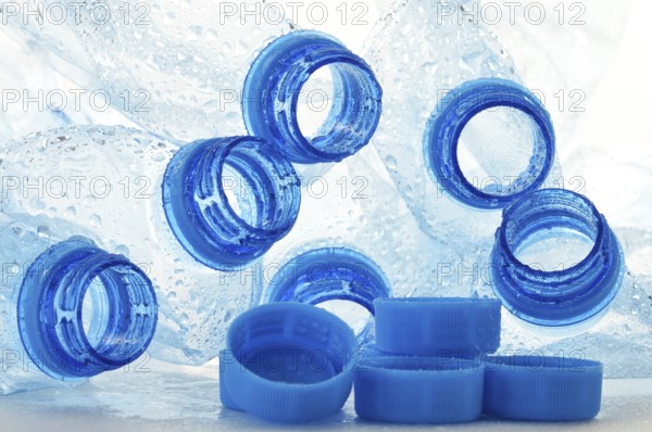 Composition with empty polycarbonate plastic bottles of mineral water