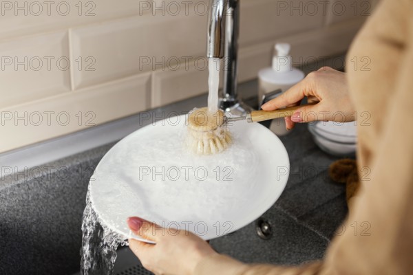 Hands cleaning plate with brush