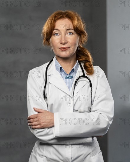 Front view female physician with stethoscope