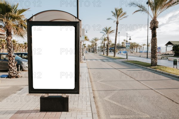 Blank white bus stop box sunlight