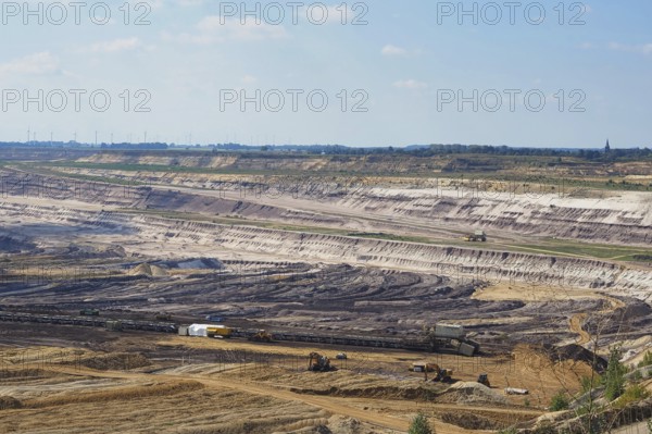 View over the Garzweiler open-cast lignite mine, Rhenish lignite mining area, Germany, Europe