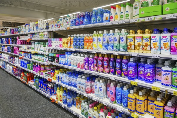 Shelf with detergents in a wholesale store, Kempten, Allgäu, Bavaria, Germany, Europe