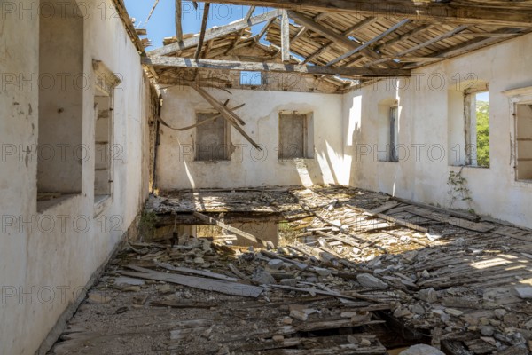 Ruins of the abandoned village of Perithia on Corfu, Greece, Europe