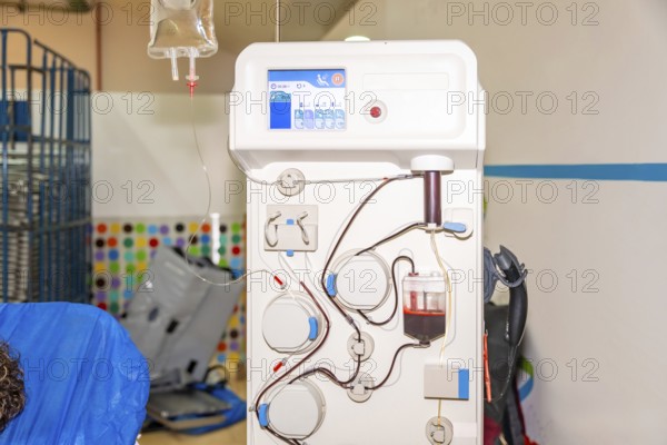 Machine that separates red blood cells from plasma in the blood with no people around in a donation