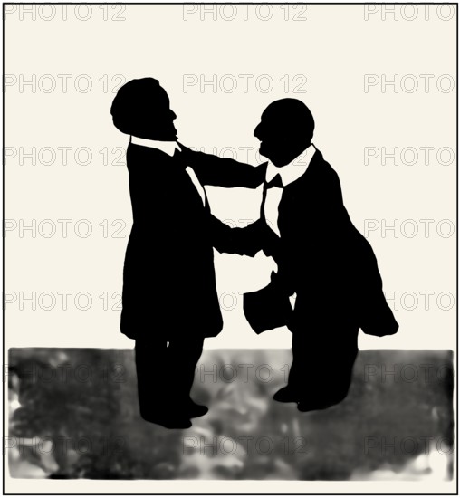 Richard Wagner with Anton Bruckner in Bayreuth, 1873, Silhouette print by Otto Böhler, digitally