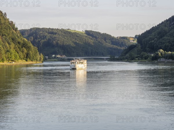 River cruise ship near Grein on the Danube, Mühlviertel region, Upper Austria, Austria, Europe