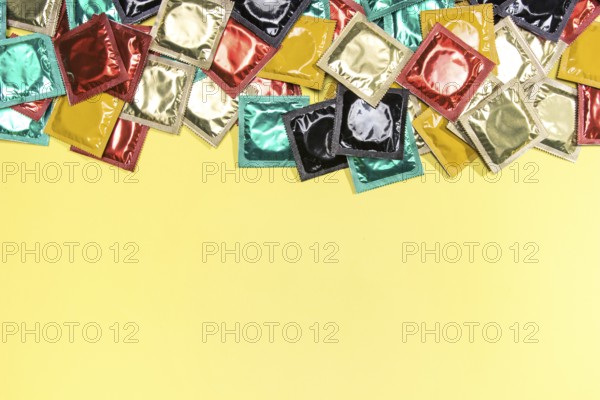 Top view frame with condoms copy space. High resolution photo
