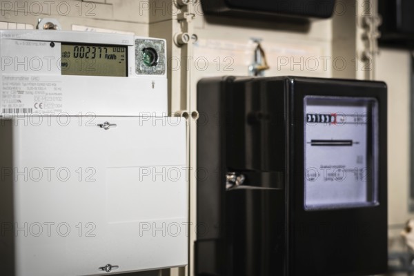 Meter cabinet with bidirectional meter and Ferraris meter in Düsseldorf, Germany, Europe