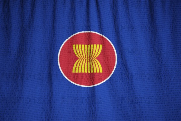 Closeup of Ruffled Association of Southeast Asian Nations Flag, ASEAN Flag Blowing in Wind