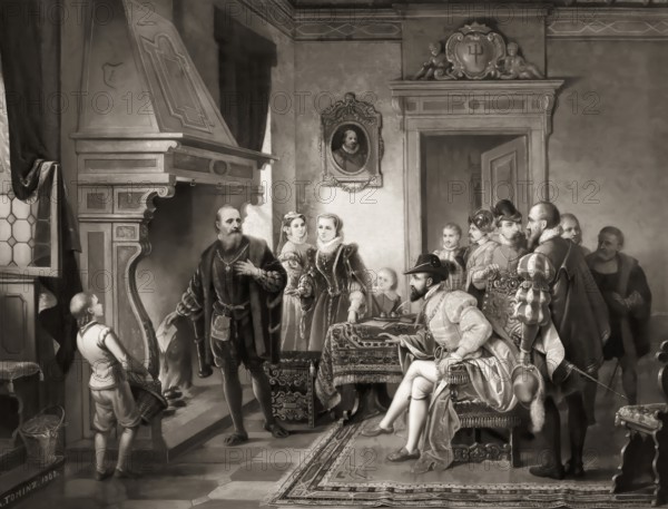 Jakob Fugger burning the debenture bonds of Emperor Charles V at the Fuggers' House, Augsburg,