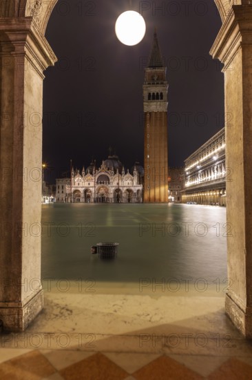 Flood, Acqua Alta, on St Mark's Square in Venice on 12 November 2019