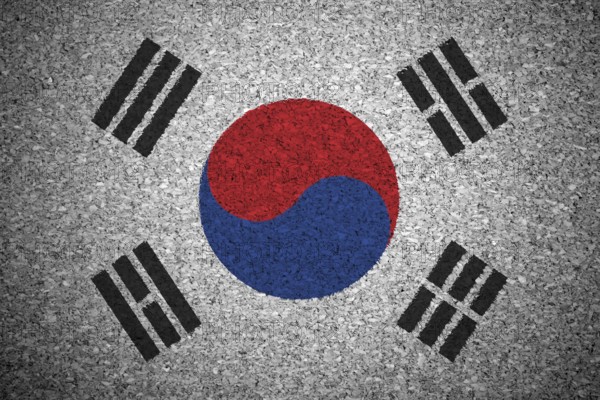 The South Korea flag painted on a cork board