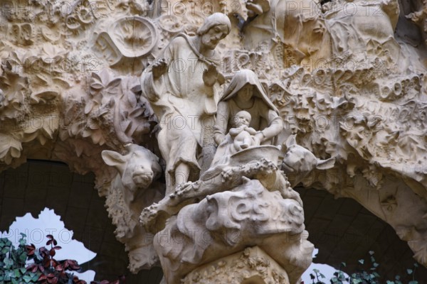 The sculptures on the Nativity facade of Sagrada Familia in Barcelona, Spain, Europe