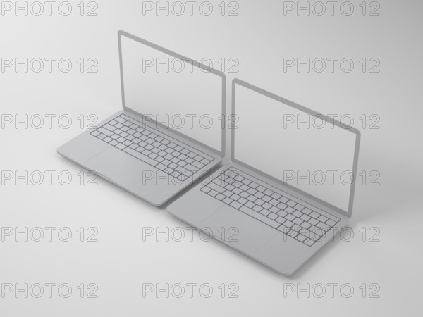 Two grey laptops side by side on a white background, presented in a minimalistic modern style