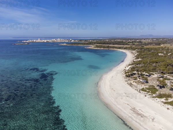 Es Carbo beach, Virgin sand beach without people, Ses Salines, Mallorca, Balearic Islands, Spain,